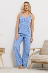 LTS Tall Women's Blue Starfish Print Cotton Wide Leg Pyjama Set | Long Tall Sally 3
