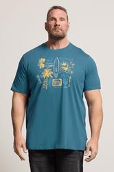 D555 Big & Tall Teal Blue Summer Beach Print T-Shirt | BadRhino 3
