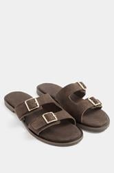 Chocolate Brown Double Buckle Footed Mule In Extra Wide EEE Fit