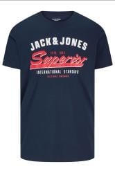 JACK & JONES Big & Tall Navy Blue 'Superior' Printed T-Shirt | BadRhino 2