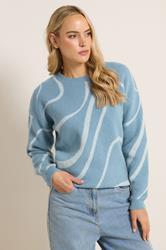 LTS Tall Light Blue Abstract Knitted Jumper | Long Tall Sally 1