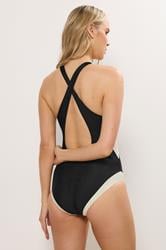 LTS Tall Women's Black & White Colourblock Sporty Swimsuit | Long Tall Sally 3