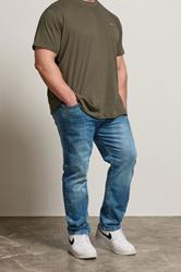 BadRhino Big & Tall Blue Washed Straight Leg Stretch Jeans | BadRhino 1