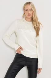 LTS Tall White Embellished Neck Jumper | Long Tall Sally 2