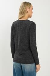 LTS Tall Grey Marl Button Long Sleeve Top | Long Tall Sally 3