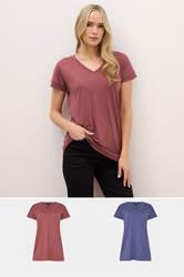 LTS PREMIUM Tall 2 PACK Coral Pink & Blue V-Neck Modal T-Shirts | Long Tall Sally 1