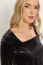 LTS Tall Womens Black Velvet Glitter Square Neck Top | Long Tall Sally 4