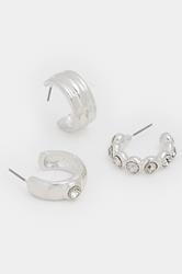 YOURSET 3 PACK Silver Tone Diamante Hoop Earrings | Yours Clothing 2