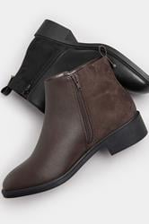 Brown Faux Leather Metal Trim Ankle Boots In Extra Wide EEE Fit | Yours Clothing 5