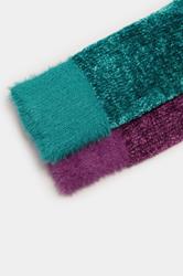 2 PACK Green & Purple Chenille Ankle Bed Socks | Yours Clothing 5