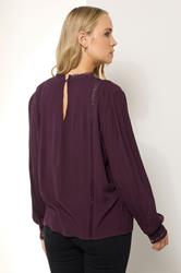 LTS Tall Purple Crinkle Lace Detail Blouse | Long Tall Sally 3