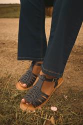 Black Leather Woven Fisherman Sandals In Extra Wide EEE Fit | Yours Clothing 1