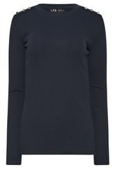 LTS Tall Women's Navy Blue Ribbed Button Top | Long Tall Sally 1