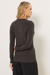 LTS Tall Women's Chocolate Brown Crew Neck Button Cardigan | Long Tall Sally 3