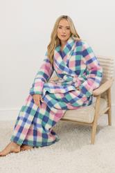 LTS Tall Blue & Pink Check Shawl Dressing Gown | Long Tall Sally 2
