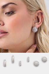 3 PACK Silver Tone Mixed Stud & Hoop Earring Set | Yours Clothing 1