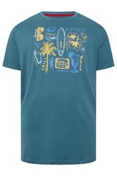 D555 Big & Tall Teal Blue Summer Beach Print T-Shirt | BadRhino 2