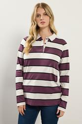 LTS Tall Ivory White Striped Jersey Polo Top | Long Tall Sally 1
