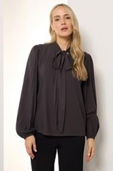 LTS Tall Dark Purple Acid Wash Tie Neck Blouse | Long Tall Sally 2