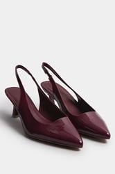 Burgundy Red Patent Slingback Kitten Heels In Extra Wide EEE Fit | Yours Clothing 2