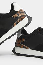 Black Leopard Print Panelled Runner Trainers In Extra Wide EEE Fit | Yours Clothing 5