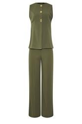 LTS Tall Set Khaki Green Textured Waistcoat & Wide Leg Trousers
