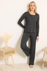 LTS Tall Women's Charcoal Grey Ribbed Wide Leg Trousers | Long Tall Sally  2