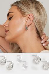 3 PACK Silver Tone Mixed Swirl Earrings | Yours Clothing 1