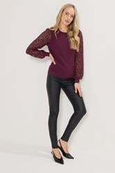 LTS Tall Burgundy Red Lace Sleeve Knit Jumper | Long Tall Sally 3