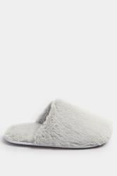 Grey Plush Faux Fur Mule Slippers | Yours Clothing 3
