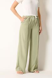 LTS Tall Women's Natural Brown Contrast Waist Wide Leg Trousers | Long Tall Sally 1