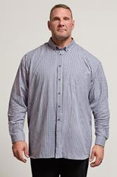 KAM Big & Tall Navy Blue Long Sleeve Gingham Shirt | BadRhino 1