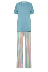 LTS Tall Women's Teal Blue Striped Wide Leg Pyjama Set | Long Tall Sally 5