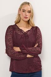LTS Tall Burgundy Red Animal Burnout Tie Blouse | Long Tall Sally 1
