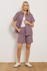 LTS Tall Women's Set Burgundy Red Stripe Cotton Shirt & Shorts | Long Tall Sally 2