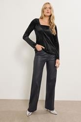 LTS Tall Womens Black Velvet Glitter Square Neck Top | Long Tall Sally 2
