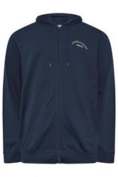 JACK & JONES Big & Tall Navy Blue Zip Through Print Hoodie | BadRhino 1