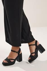 Black Rope Heel Sandals In Wide E Fit | Yours Clothing 1