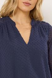 LTS Tall Women's Navy Blue Dobby Spot Shirred Cuff Top | Long Tall Sally 4