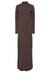 LTS Tall Brown Ribbed Shoulder Button Maxi Dress