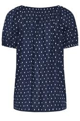 LTS Tall Navy Blue Polka Dot Cotton Dobby Top | Long Tall Sally 2