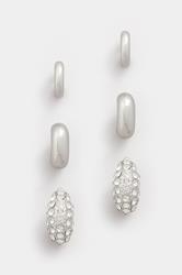 3 PACK Silver Tone Diamante Polished Hoop Earring Set | Yours Clothing 2