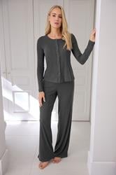 LTS Tall Women's Charcoal Grey Ribbed Wide Leg Trousers | Long Tall Sally  1