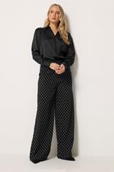LTS Tall Women's Black Polka Dot Print Wide Leg Trousers | Long Tall Sally 1