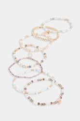 Gold Tone 7 PACK Diamante Bead Bracelet Set | Yours Clothing 2
