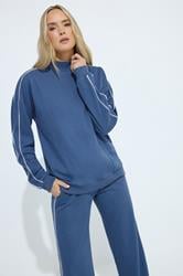 LTS Tall Women's Blue Piped High Neck Sweatshirt | Long Tall Sally 1