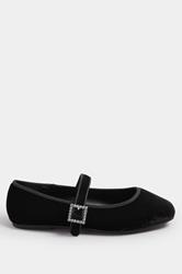 Black Velvet Diamante Buckle Mary Janes In Extra Wide EEE Fit | Yours Clothing 3