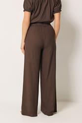 LTS Tall Women's Chocolate Brown Linen Wide Leg Trousers | Long Tall Sally 2