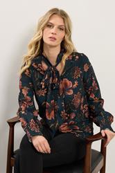 LTS Tall Teal Blue Floral Tie Neck Blouse | Long Tall Sally 1
