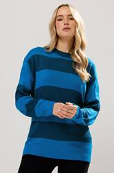 LTS Tall Blue Knitted Stripe Crew Neck Jumper | Long Tall Sally 1